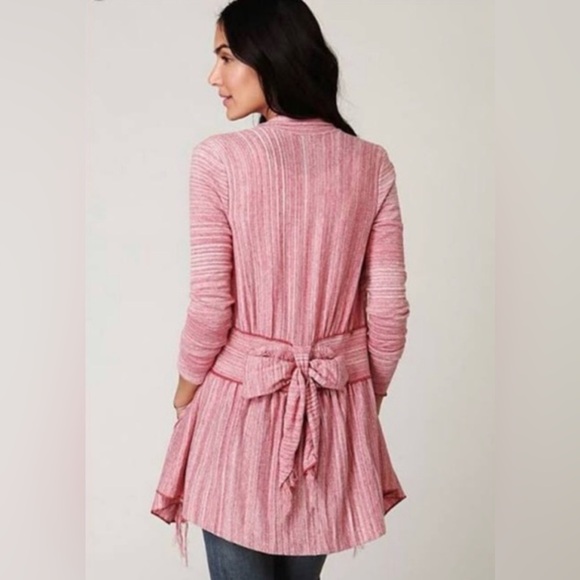 FREE PEOPLE Heathered Red Fringe Cardigan With Bow Detail - Picture 2 of 10